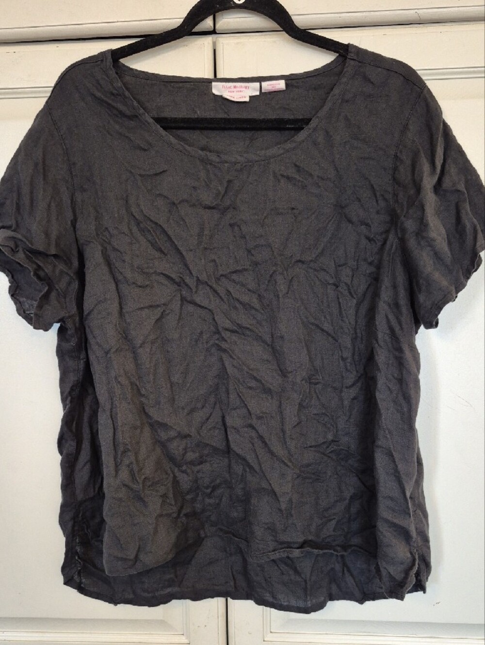 Isaac Mizrahi Black Short Sleeve Linen Top